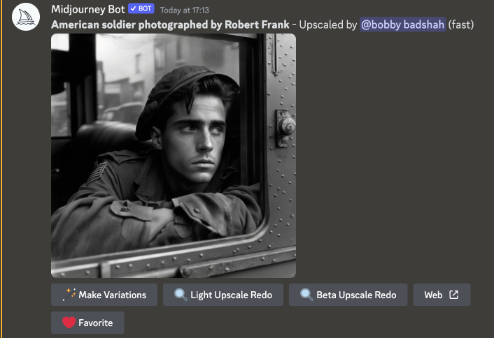 midjourney soldier photographed by paul robert frank